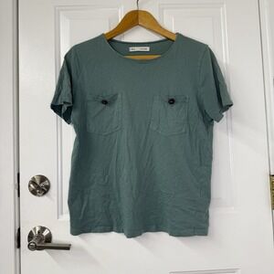 Sfera 2 Pocket Button Crewneck‎ Womens TShirt  Green In Size Small